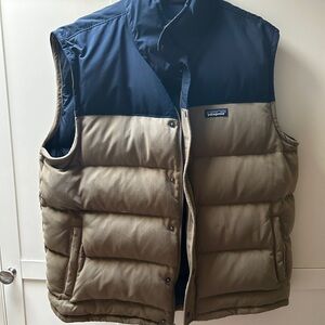 Patagonia Navy and Tan Bivy Down Vest